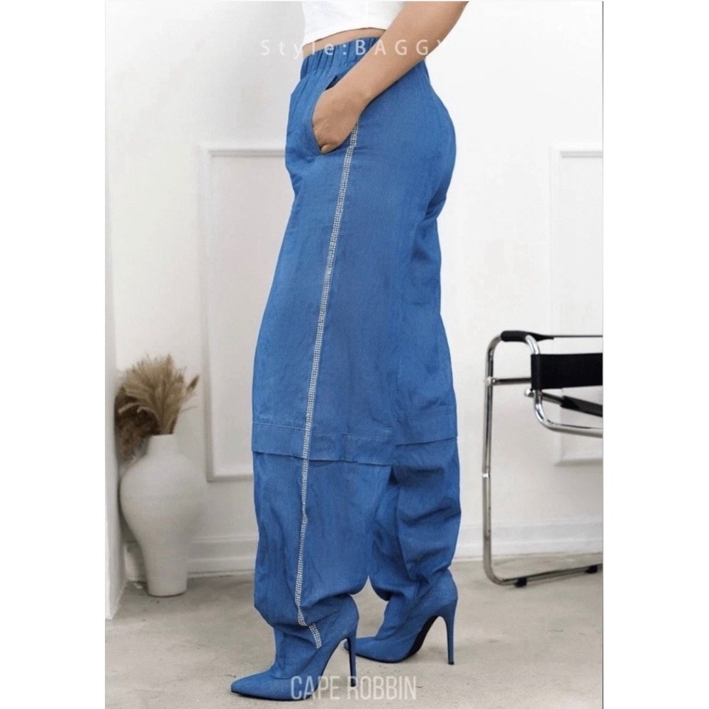 NIB Cape Robbin Denim Pants Baggy Heels Slouchy Stiletto Rhinestone Women's Sz 6
